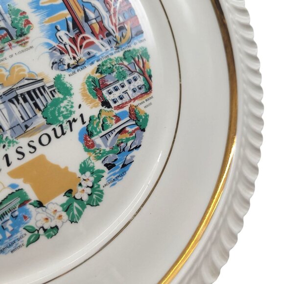 Vtg Missouri Souvenir Plate Gold Trim & Landmarks 10.5" Decorative Collectible - Picture 10 of 14
